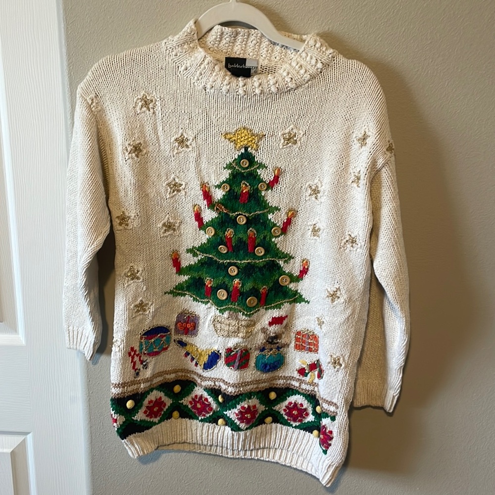 Vintage Christmas Holiday Sweater with Christmas Tree